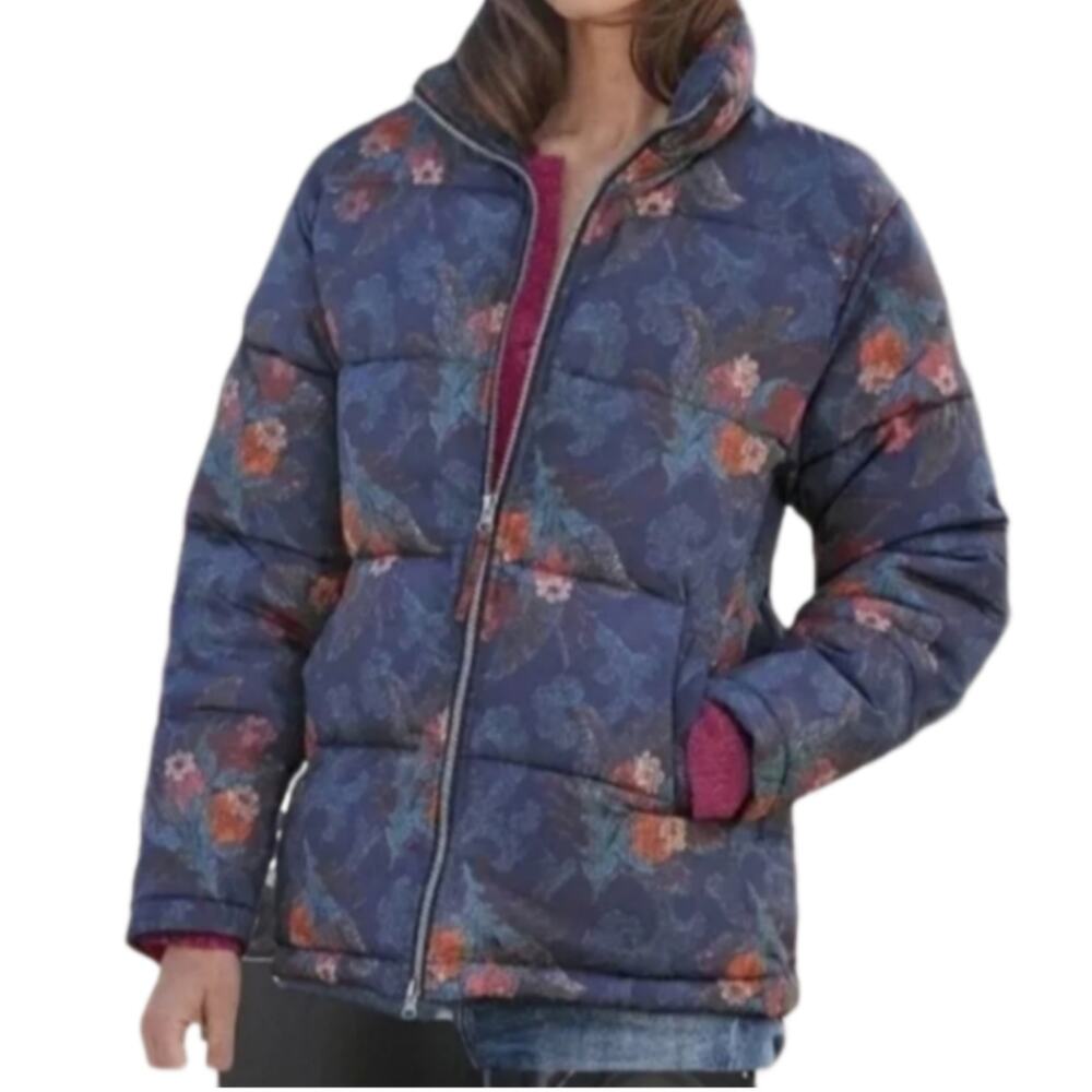 Sundance Womens Kimmy Blue Floral Puffer Jacket Size Small